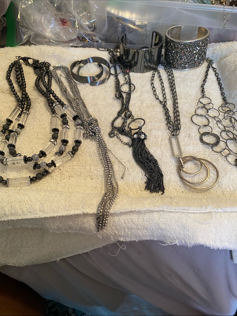 Layered Black and Silver Women's Necklace Set with Tassel and Hoop Accents